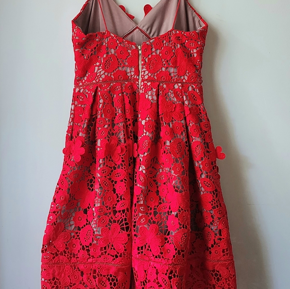Self-Portrait Azalea Red Lace Fit & Flare Midi Dress Size 4 - Picture 12 of 16